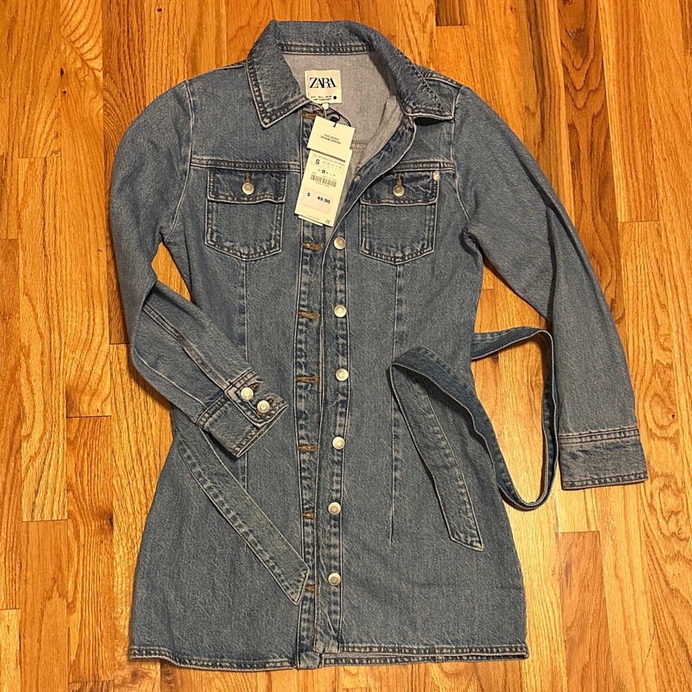 Zara Women's Longline Blue Denim Jacket Dress